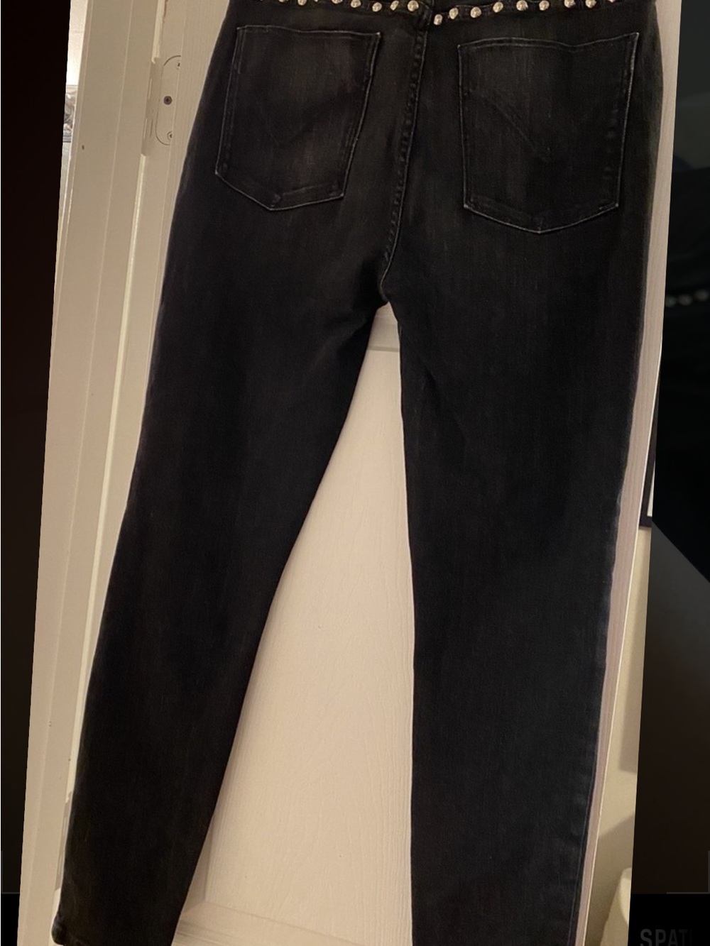 Black Women's Slim Jeans with Studded Waist